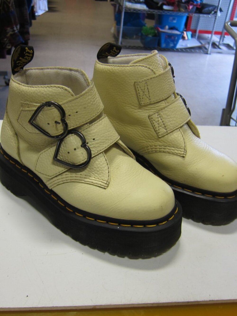 Dr. Martens Devon Heart Women's USL 6 Cream/Black Ankle Strap Boots